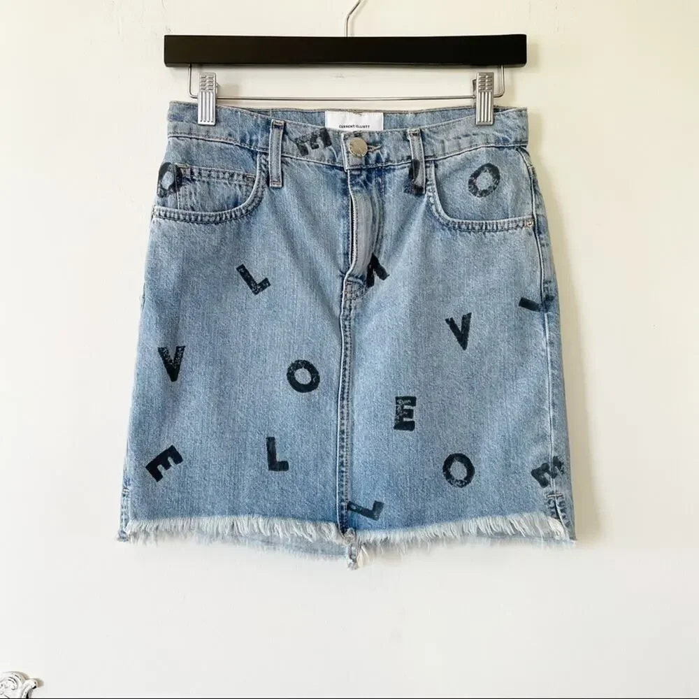 NWOT Anthropologie Current/Elliott Love Letters Denim Mini Skirt 25 - Picture 4 of 7